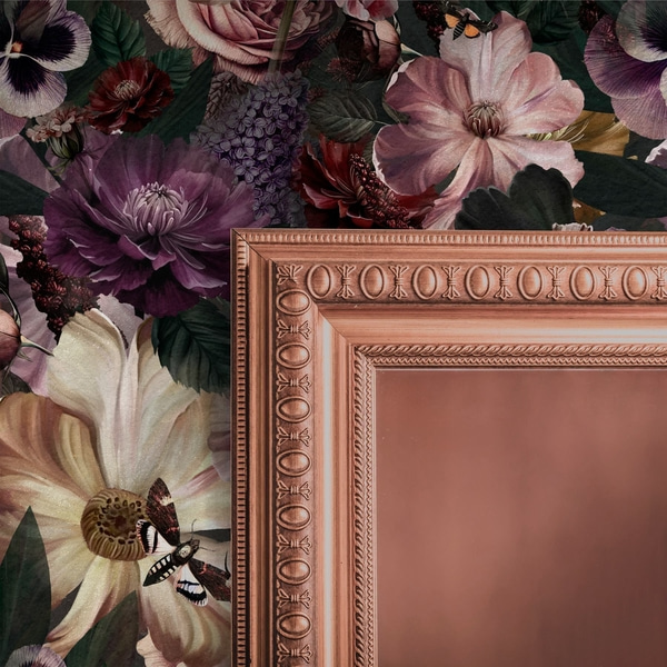 Fototapet Kunstblomstertryk i mørke farver, Tapet i engelsk stil, a00147 : Uwalls.dk