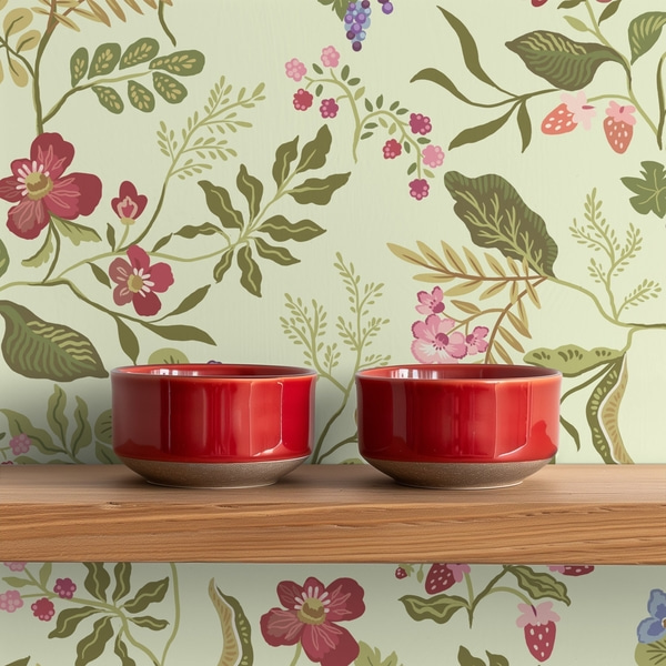 Fototapet Blomstrende have med bær, druer og vilde blomster, Blomsterbaggrunde, a00961 : Uwalls.dk
