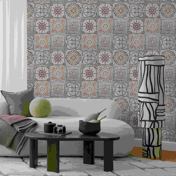 Fototapet Gamle stenmosaikmedaljoner med slidte detaljer, Abstrakte baggrunde, a01042 : Uwalls.dk